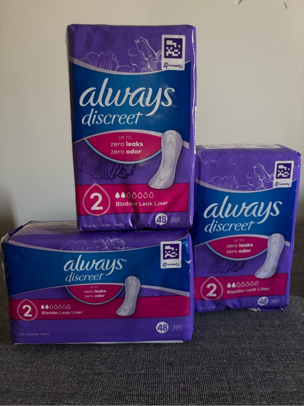 Always Discreet Bladder Leak Liners - Purple and Pink Packaging